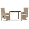 vidaXL 3 Piece Patio Dining Set with Cushions Beige Poly Rattan