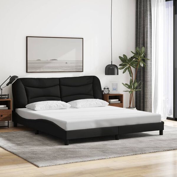vidaXL Bed Frame Black Polyester, Metal, Solid Pine Wood, Plywood