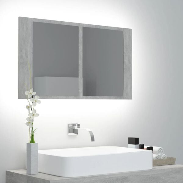 vidaXL LED Mirror Cabinet Concrete Grey Engineered Wood, Acrylic