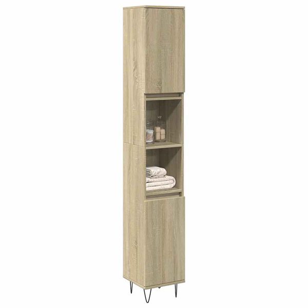 vidaXL Bathroom Cabinet Sonoma oak Engineered wood, Iron Slim and tall