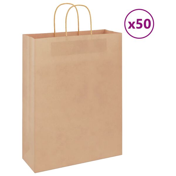 vidaXL Paper Bags 50 pcs with Handles Brown 32x12x42 cm