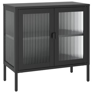 vidaXL Sideboard Black Powder-coated steel, fluted glass Medium