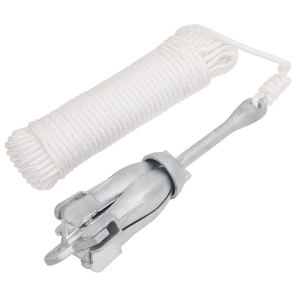 vidaXL Folding Anchor with Rope Silver 8.8 lb Hot Dip Galvanized Cast Iron