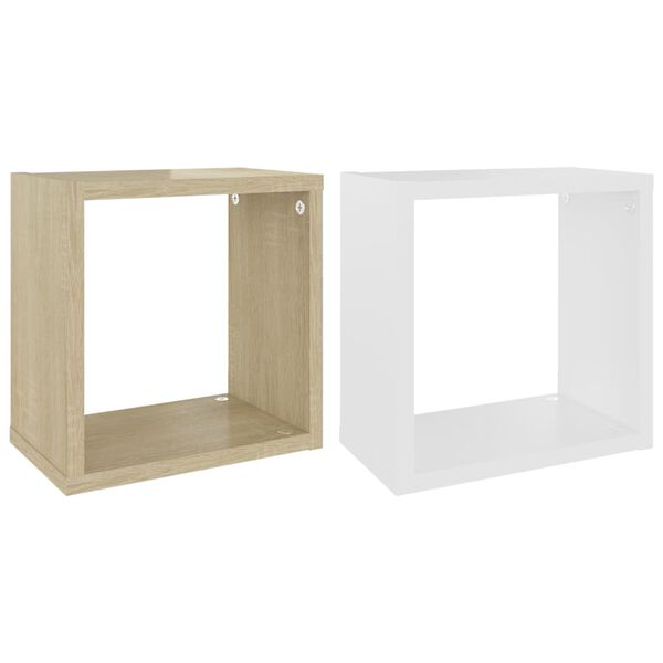 vidaXL Cube Shelf Set of 2 White and sonoma oak Engineered wood