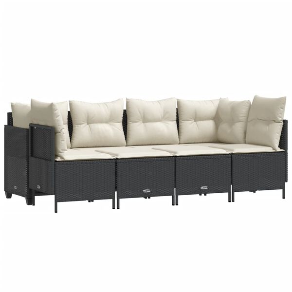 vidaXL Garden Sofa Set Black Poly Rattan Large Removable Covers