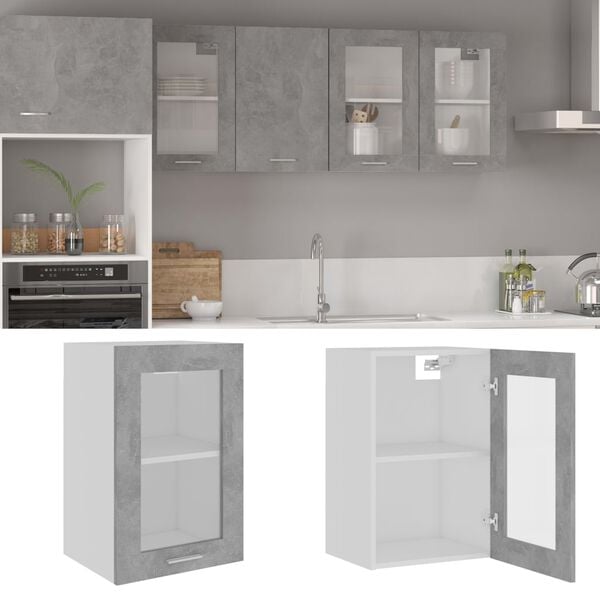 vidaXL Hanging Glass Cabinet Concrete gray Engineered wood Medium