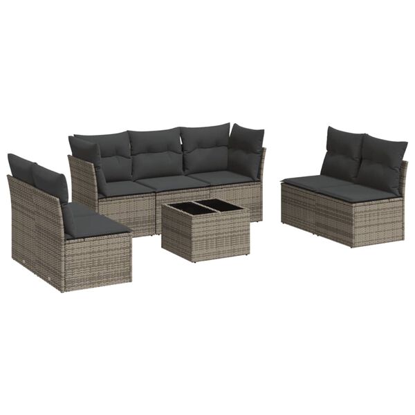 vidaXL Garden Sofa Set Grey, Dark Grey PE Rattan 8-Piece Adjustable Feet