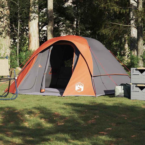 vidaXL Camping Tent Cabin 4-Person Grey and Orange Waterproof