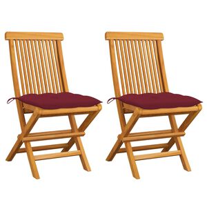 vidaXL Patio Chair Set of 2 Wine Red Cushion, Natural Wood