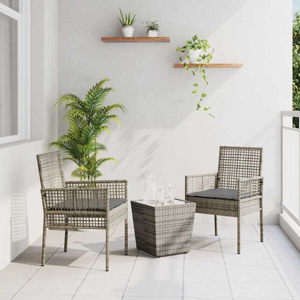 vidaXL Garden Bistro Set 3 pcs Grey Poly Rattan