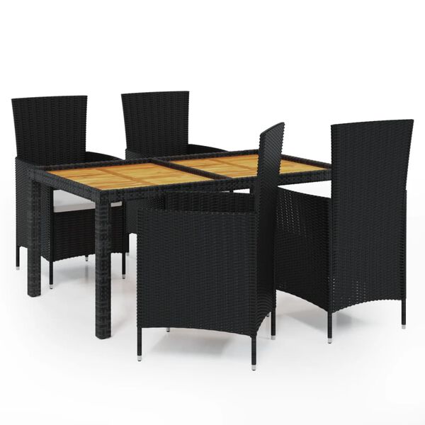 vidaXL Outdoor Dining Set Black Poly Rattan 5 Piece Set Removable Covers