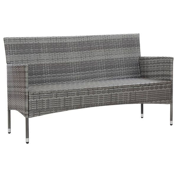 vidaXL Sofa Grey PE rattan, steel, polyester fabric 3-seater