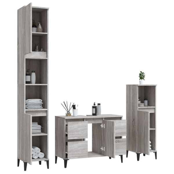 vidaXL Bathroom Furniture Set Grey Sonoma Engineered wood, Metal Medium