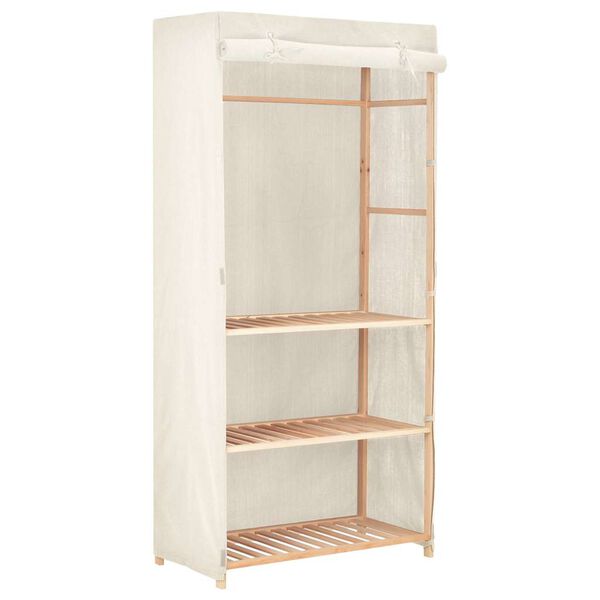 vidaXL Wardrobe White Solid fir wood and fabric 31.1 x 15.7 x 66.9 in