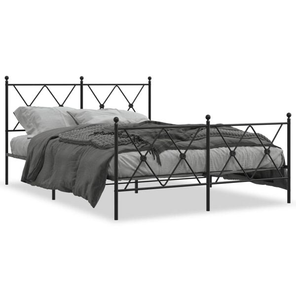 vidaXL Bed Frame Black Steel Double Bed Frame Rectangular