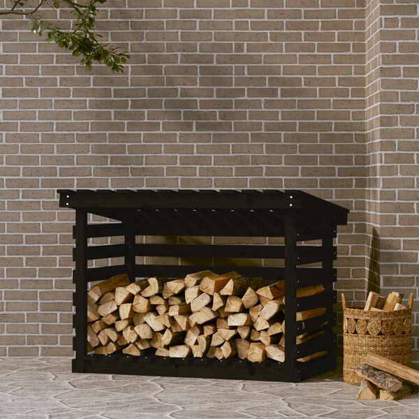 vidaXL Firewood Rack Black 42.5x28.7x31.1" Solid Wood Pine