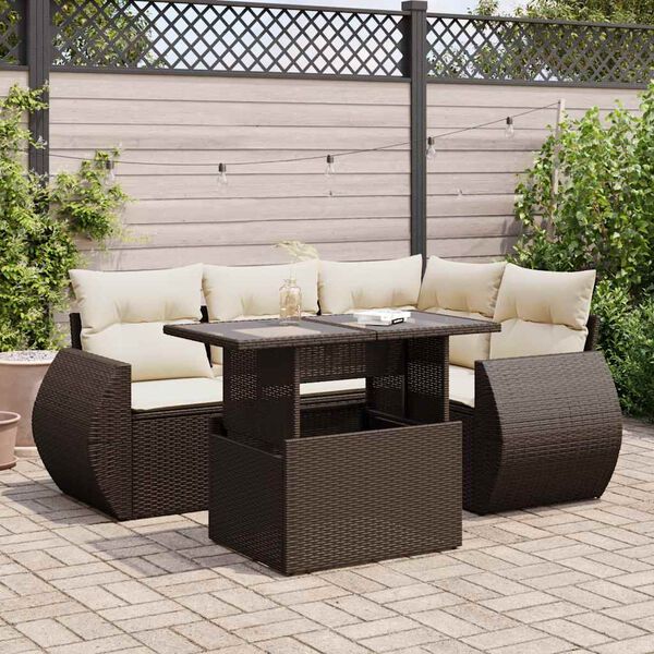 vidaXL Garden Sofa Set Brown PE Rattan 5 Piece Set Adjustable Armrests