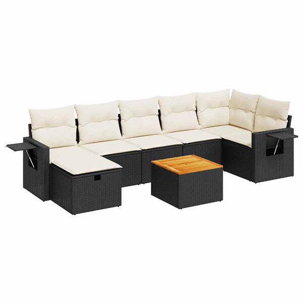 vidaXL Garden Sofa Set Black, Cream White PE Rattan