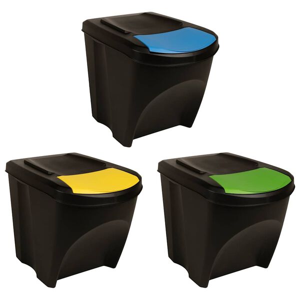 vidaXL Stackable Garbage Bin Boxes 3 pcs Anthracite 19.8 gal Polypropylene