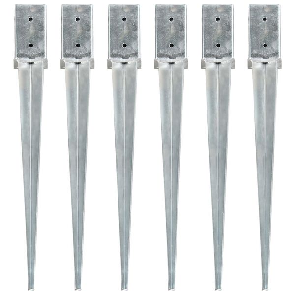 vidaXL Ground Spikes 6 pcs Silver 3.1x3.1x29.9" Galvanised Steel