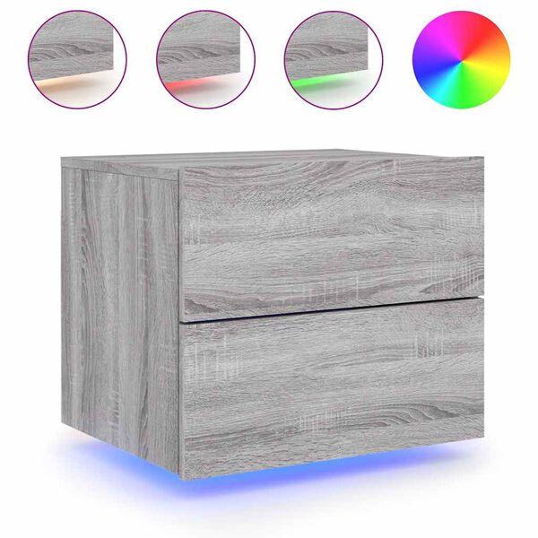 vidaXL Wall-mounted Bedside Cabinet with LED Lights Gray Sonoma