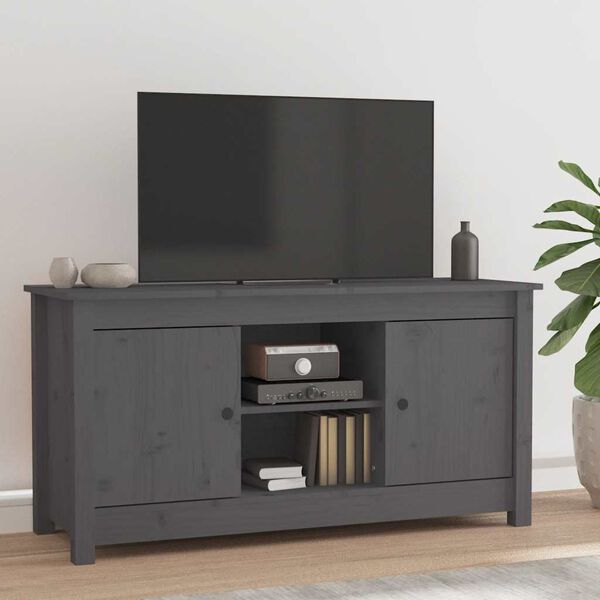 vidaXL TV Cabinet Grey Solid Pine Wood Medium TV Cabinet Rectangular