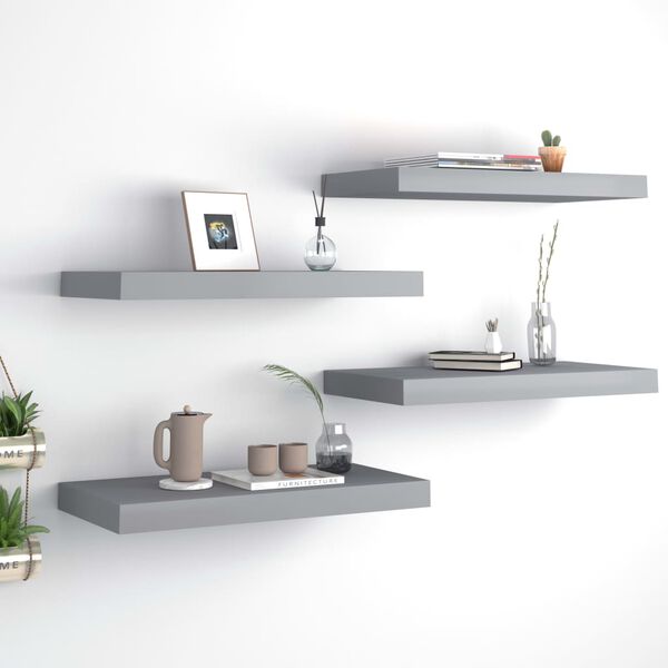 vidaXL Wall Shelf Set of 4 Gray Honeycomb MDF, Metal Medium