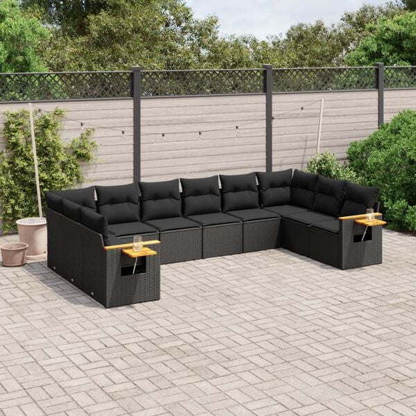 vidaXL Garden Sofa Set Black PE rattan 10 Piece Set Modular