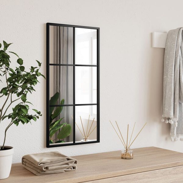 vidaXL Wall Mirror Black Glass, Powder-coated Iron 11.8 x 23.6 in