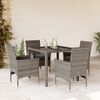vidaXL 5 Piece Patio Dining Set with Cushions Grey Poly Rattan and Glass