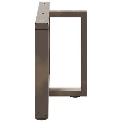Side view of brown metal frame showing leg and top rail