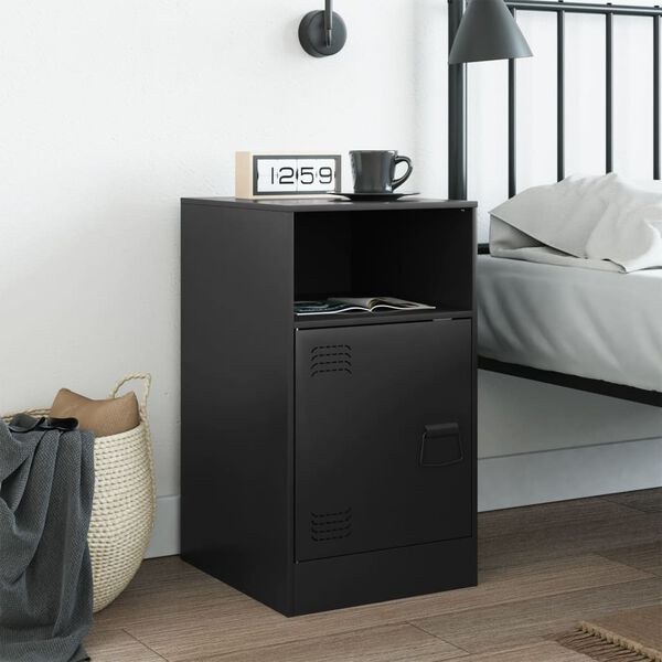 vidaXL Bedside Cabinet Black Cold-rolled steel Bedside Cabinet