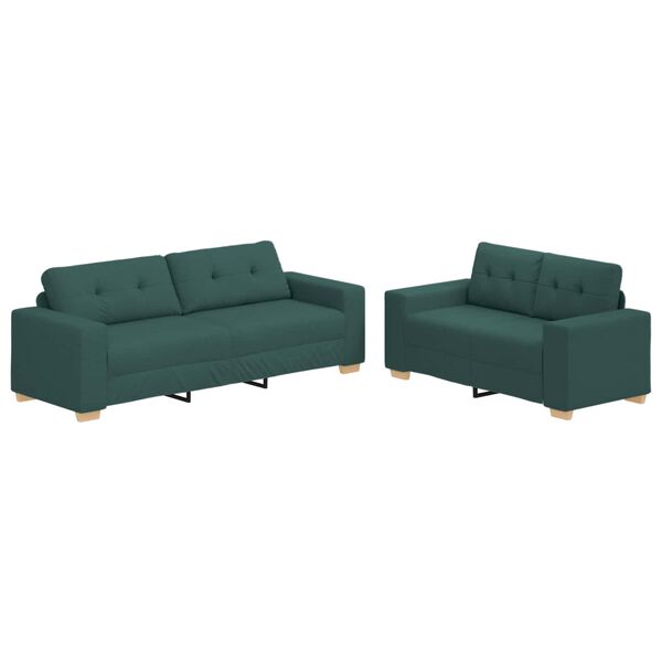 vidaXL Sofa 2 pcs Green Linen-blend Fabric