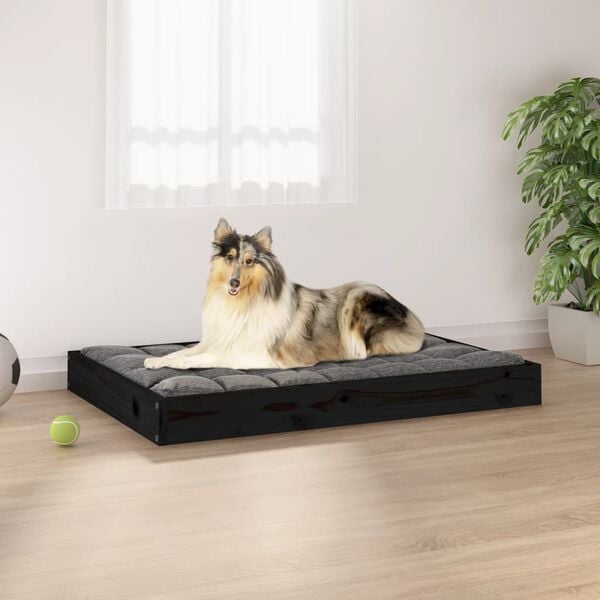 vidaXL Dog Bed Black Solid Pine Wood Medium Durable Dog Bed