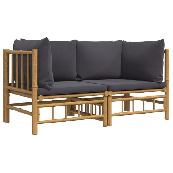 vidaXL Garden Corner Sofa Dark Grey Bamboo Medium Modular