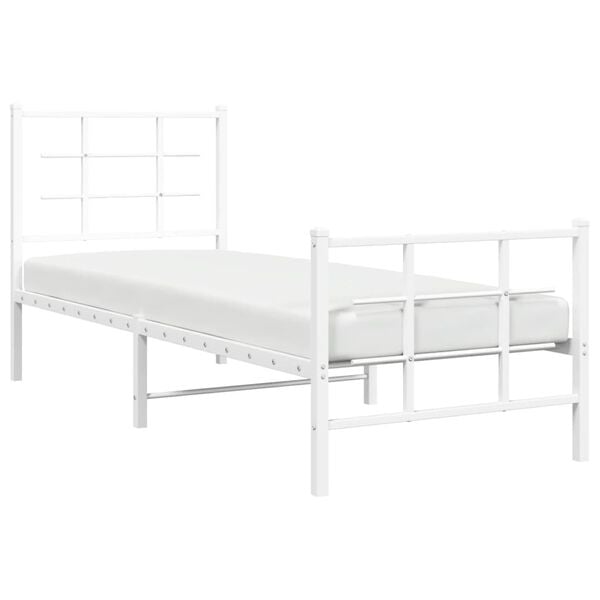 vidaXL Metal Bed Frame without Mattress with Footboard White 29.5"x74.8"