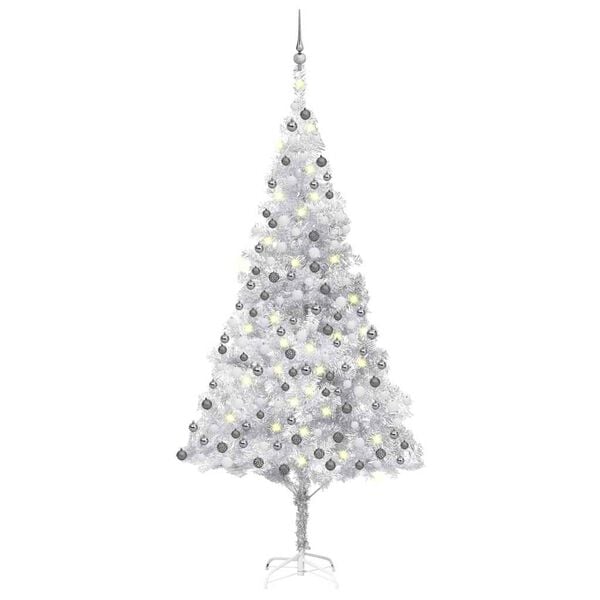 vidaXL Artificial Pre-lit Christmas Tree with Ball Set Silver 94.5" PET