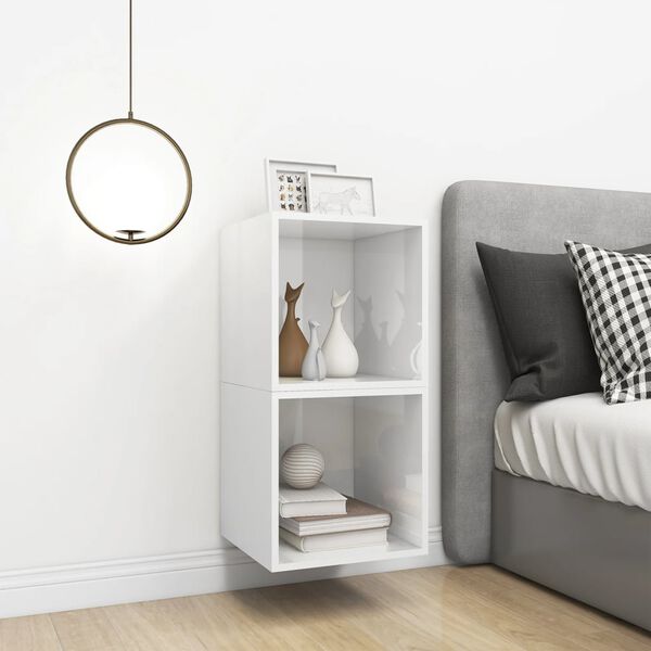 vidaXL Wall Cabinet Set of 2 High gloss white Engineered wood Regular