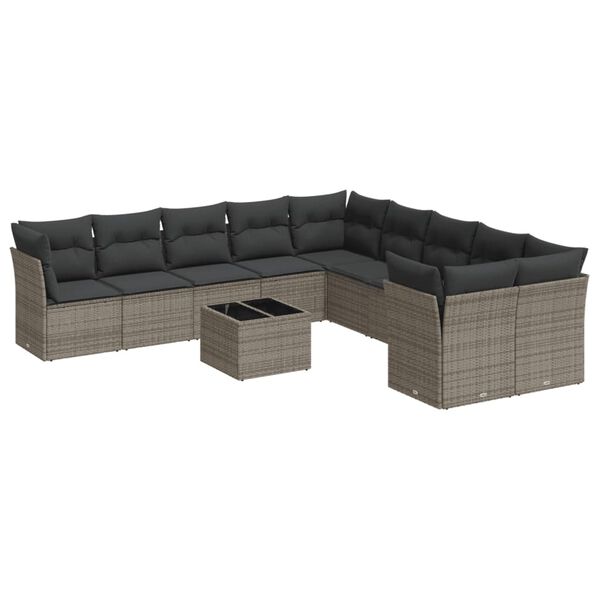 vidaXL Garden Sofa Set Grey PE rattan 11 Piece Adjustable Feet