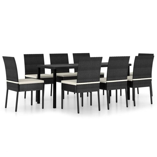 vidaXL Dining Set Black Poly rattan, powder-coated steel, glass