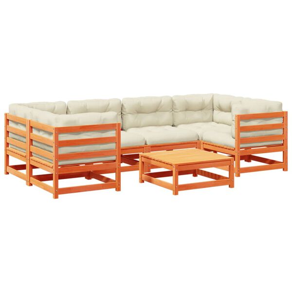 vidaXL Garden Sofa Set Wax brown Solid pine wood, Oxford fabric, PP cotton