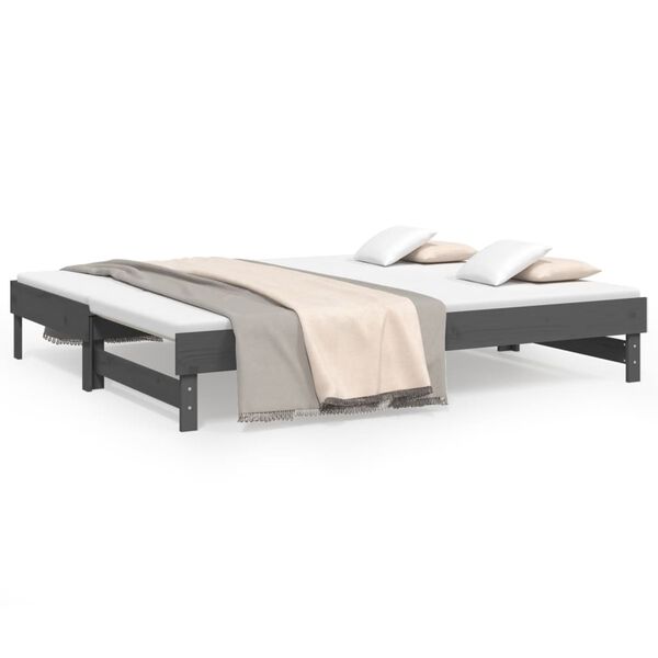 vidaXL Day Bed Grey Solid pine wood Double size Convertible