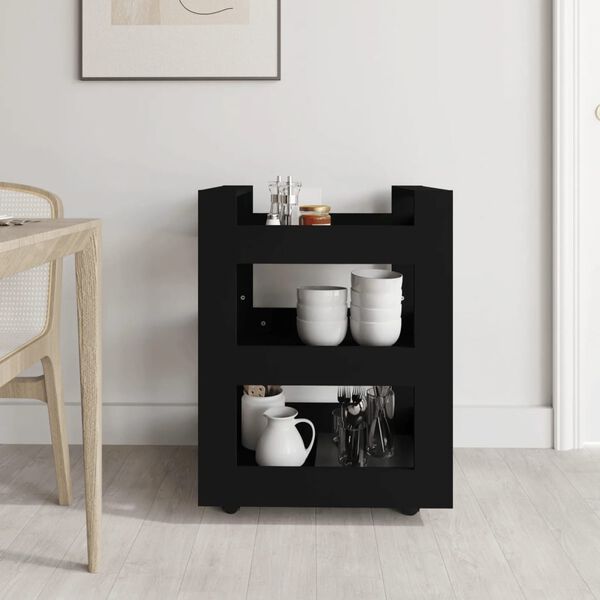 vidaXL Kitchen Trolley Black 23.6x17.7x31.5" Engineered Wood