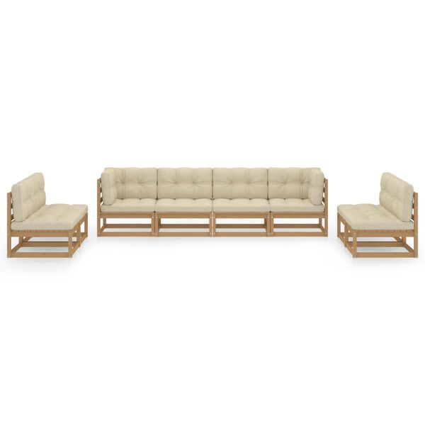 vidaXL Garden Lounge Set Honey brown, Cream Solid pine wood, 100% polyester