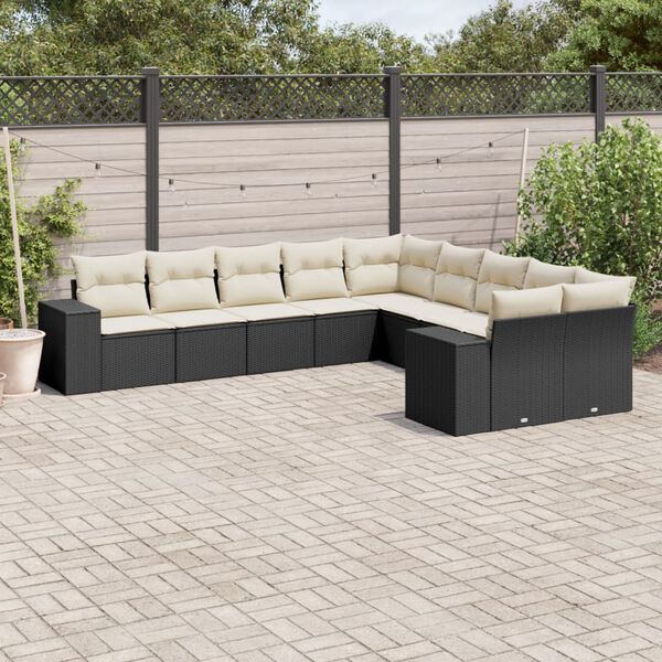 vidaXL Garden Sofa Set Black with cream white cushions