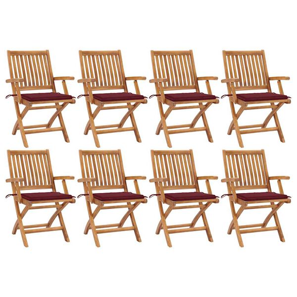 vidaXL Folding Patio Chairs with Cushions 8 pcs Solid Teak Wood