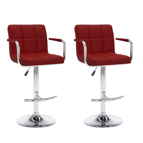 vidaXL Bar Stool Set of 2 Wine Red Faux leather, Steel Height-Adjustable