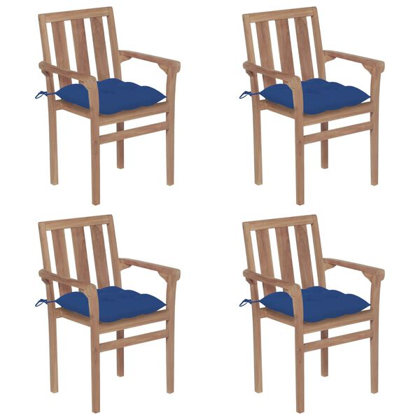 vidaXL Stackable Patio Chairs with Cushions 4 pcs Solid Teak Wood