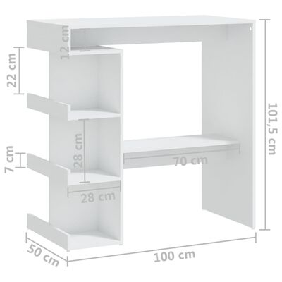vidaXL Bar Table with Storage Rack White 39.4"x19.7"x40" Engineered Wood