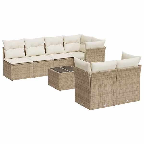vidaXL Garden Sofa Set Beige PE rattan Large Adjustable Feet